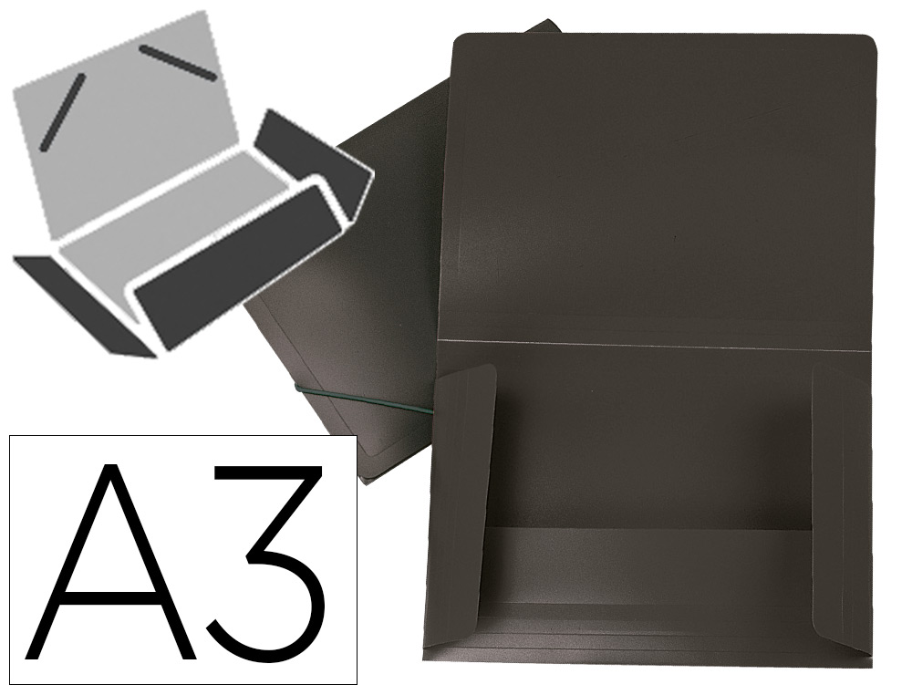 Carpeta de gomas Liderpapel A3 3 solapas PP negro